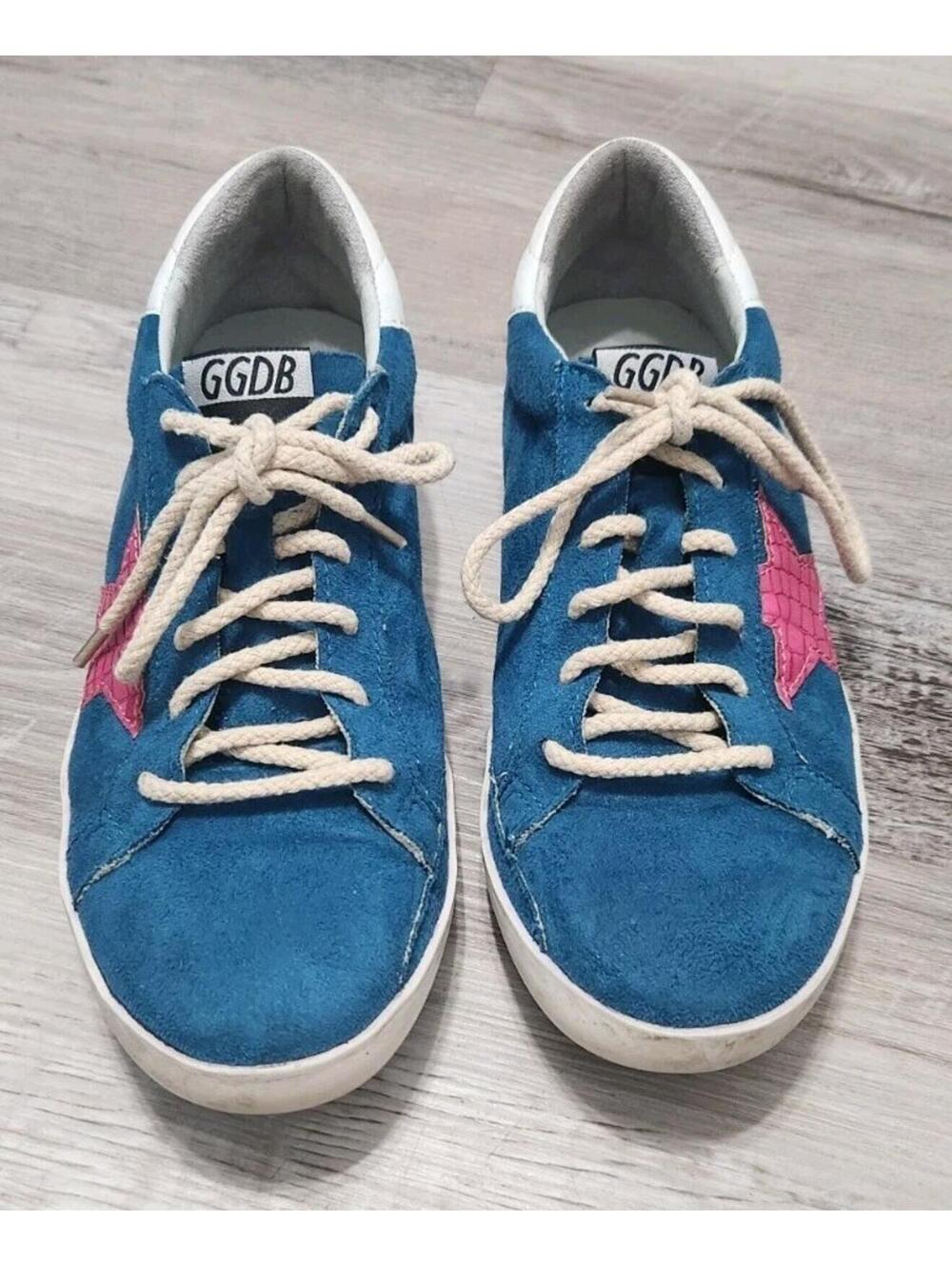 Golden Goose Shoes Size 41 Or 9 Blue Suede Pink Star - Picture 3 of 9
